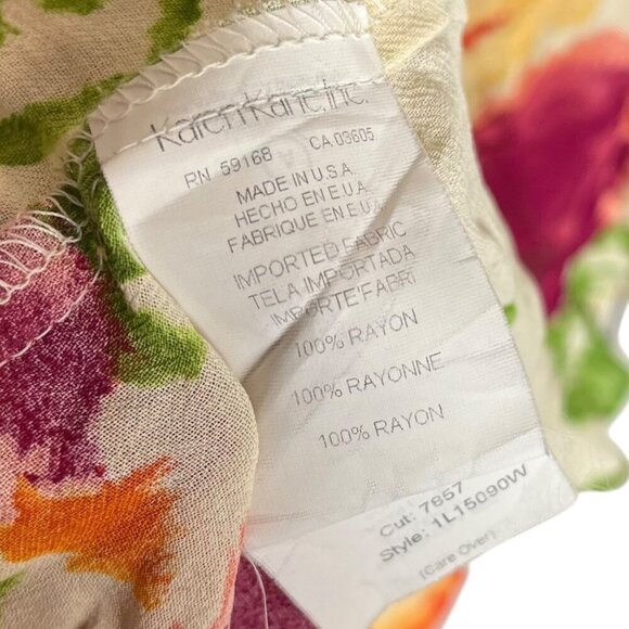 Karen Kane 3X Ruffle Front Garden Fairy Floral Blouse Orange Pink Vibrant‎ Bold - Picture 8 of 8